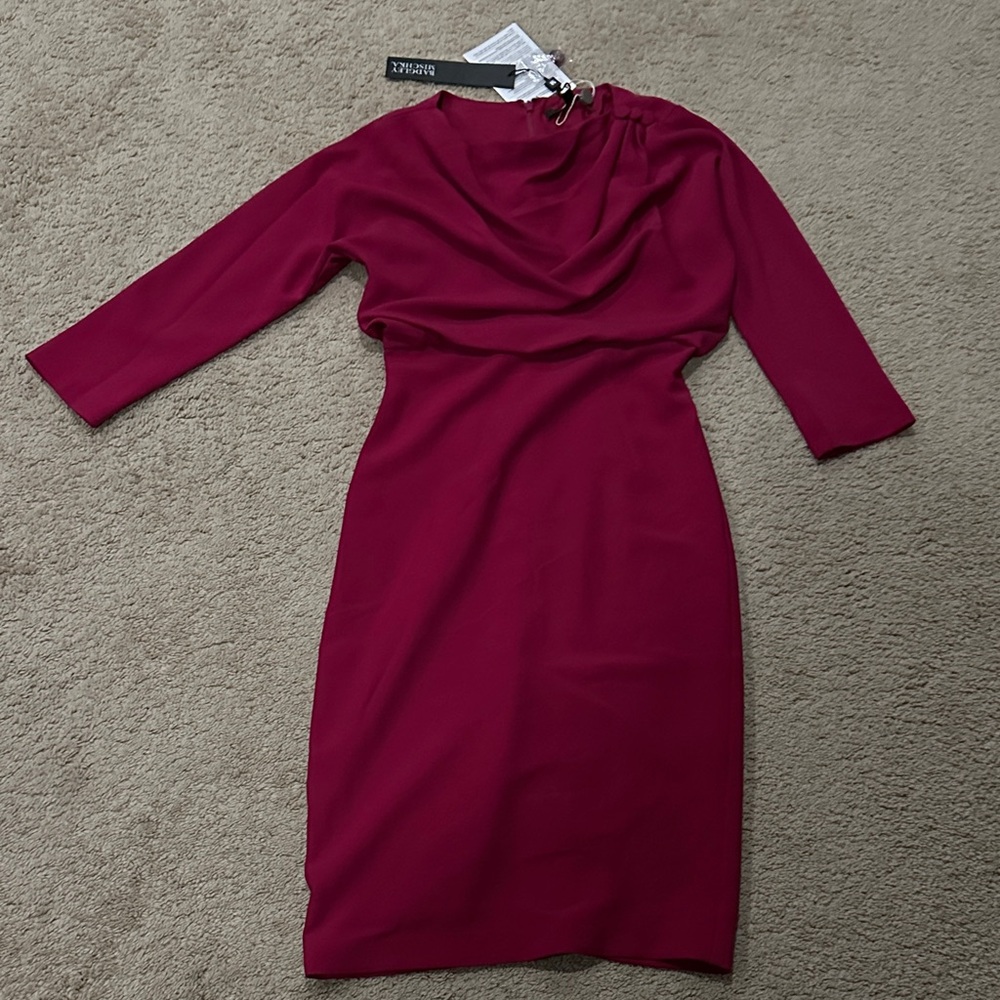 Badgley Mischka Long Sleeve Wine Dress